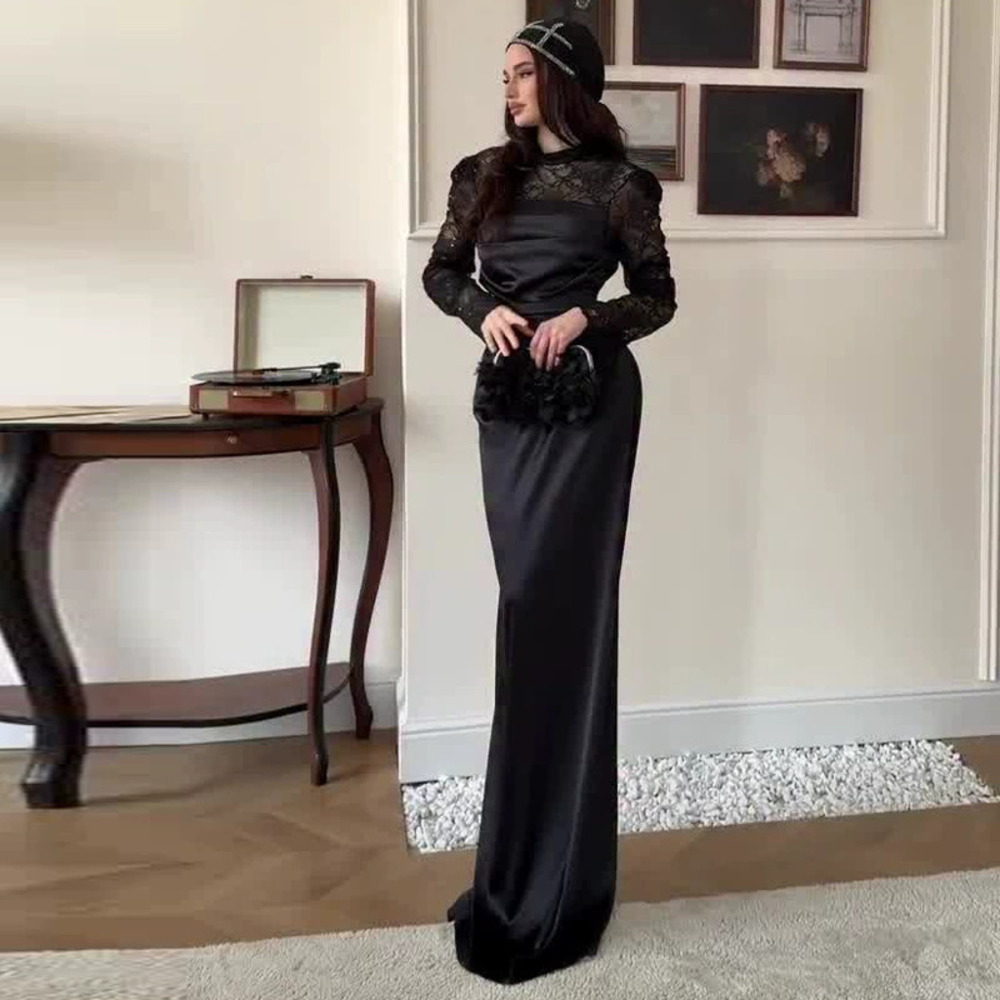 Forever 21 Black Lace Patchwork Pleated Elegant Maxi Dress